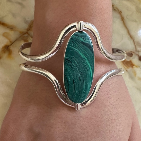 925 Sterling Silver and Green Malachite and Turquoise Stone Women's Bracelet - Picture 1 of 8
